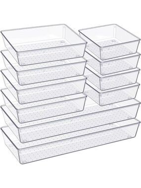 Clear Plastic Drawer Organizer Trays 10 Pack Kitchen Bathroom Vanity Bins